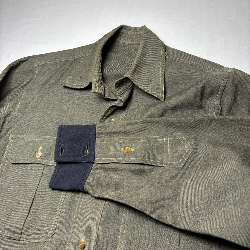 Vintage WWII Era Field Shirt CPO Officer Jacket Mens XL Olive Green Wool Utility